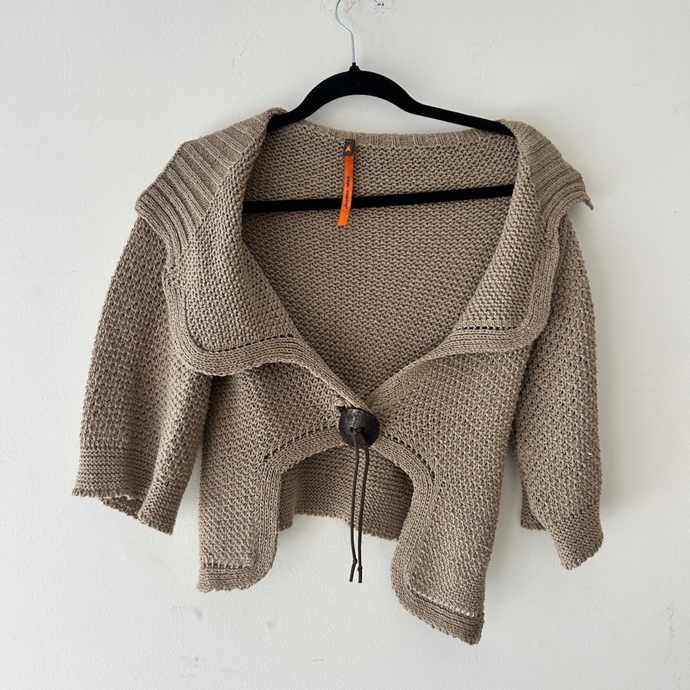 Cop.Copine Taupe Cardigan with Unique Button Closure
